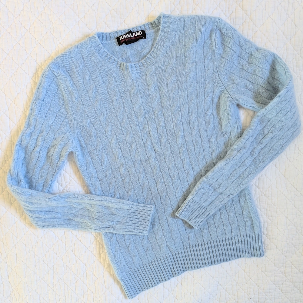Kirkland Signature Pale Blue Cable Knit Crewneck Sweater